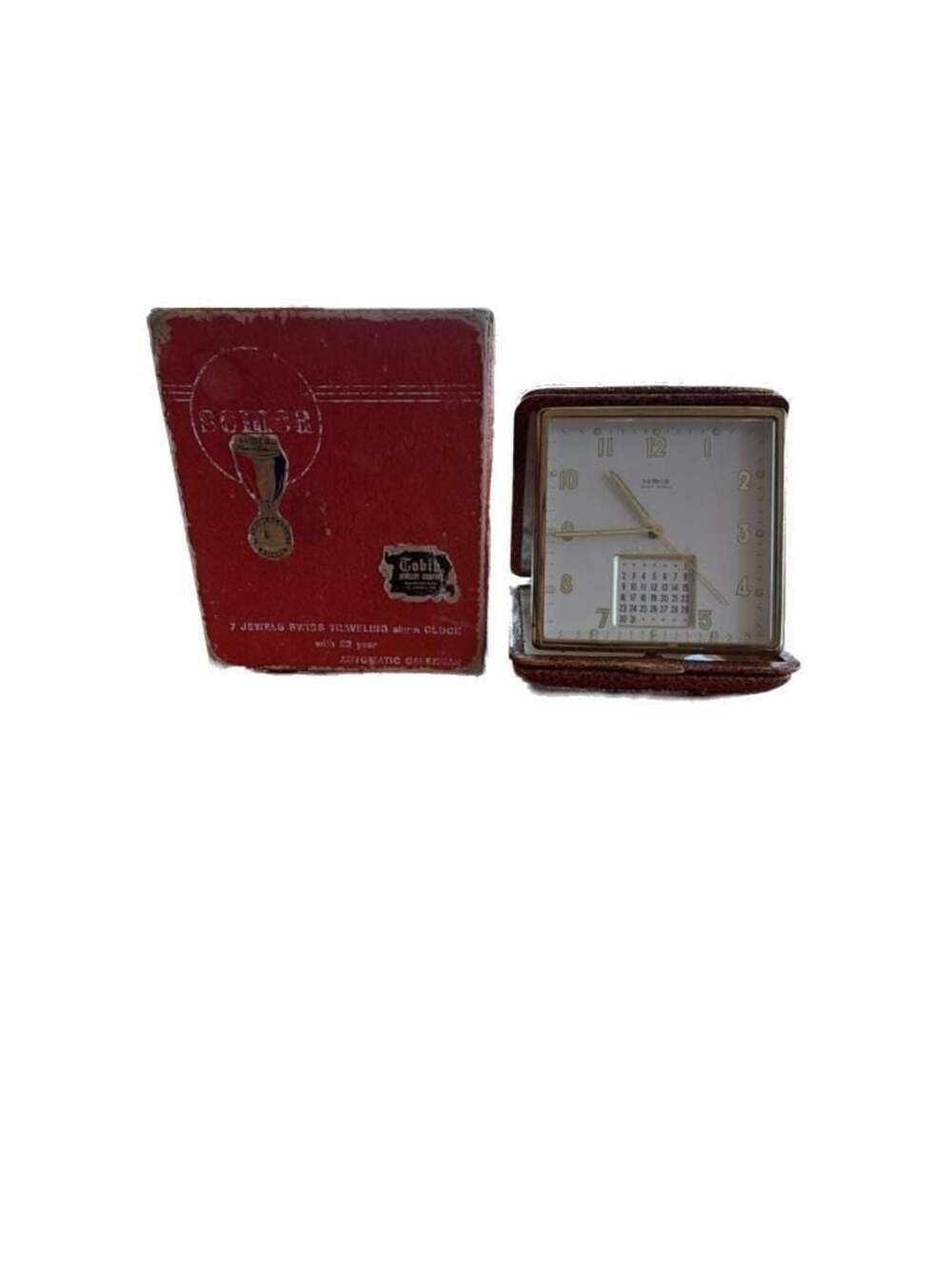 Vintage Semca 7 Jewels Swiss Traveling Alarm Clock with 22-Year Automatic Calend